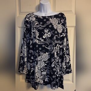 Chico's Navy and White Floral Blouse 16/18